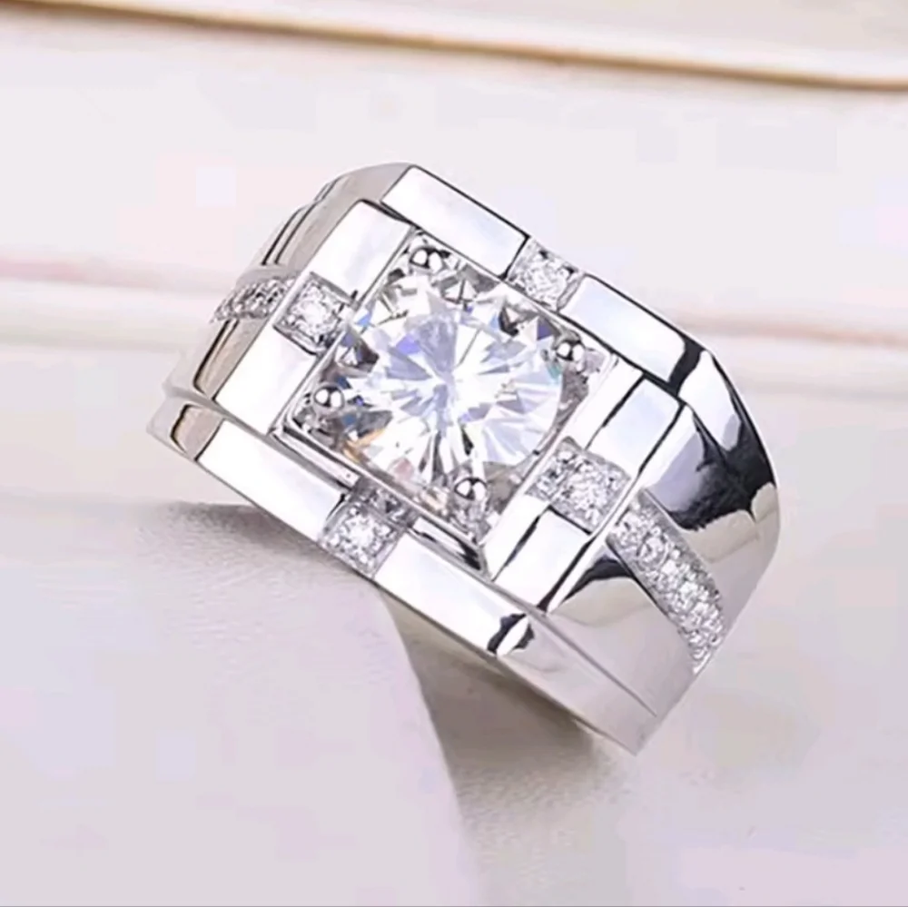 Classic Men's 925 Silver Diamond Ring Sz 13